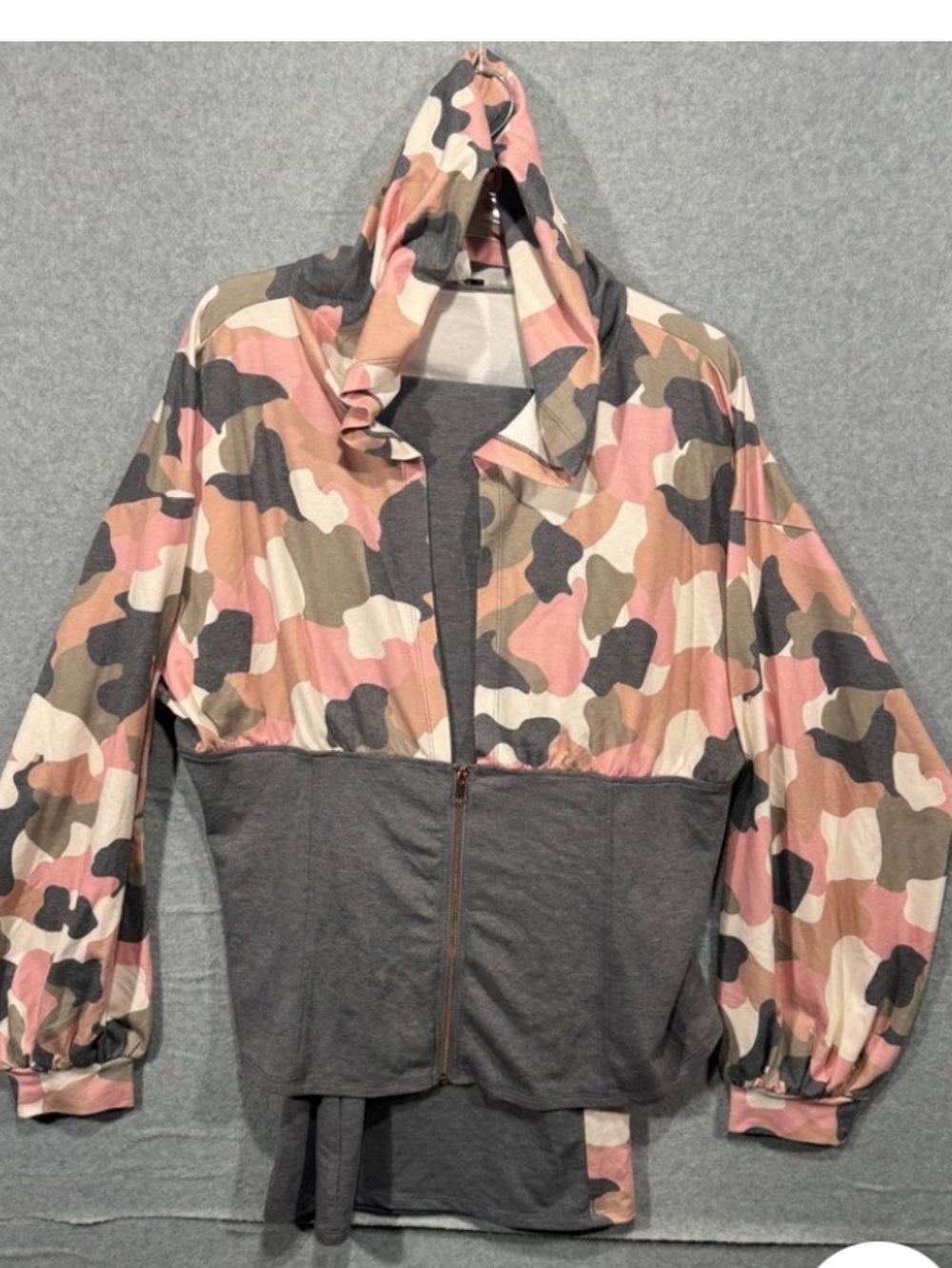 VENUS Pink Green Gray Camouflage Hooded Lounge Jacket